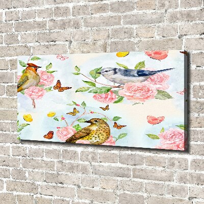 Canvas wall art Birds and roses