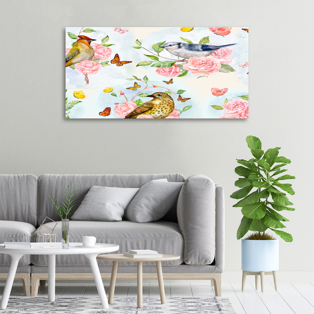 Canvas wall art Birds and roses