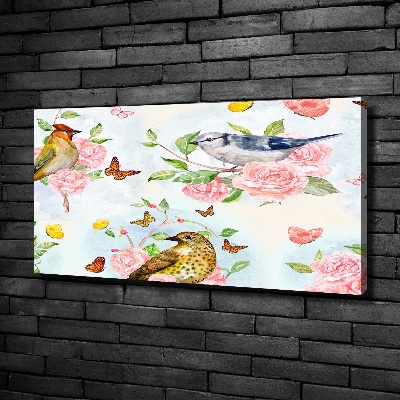 Canvas wall art Birds and roses