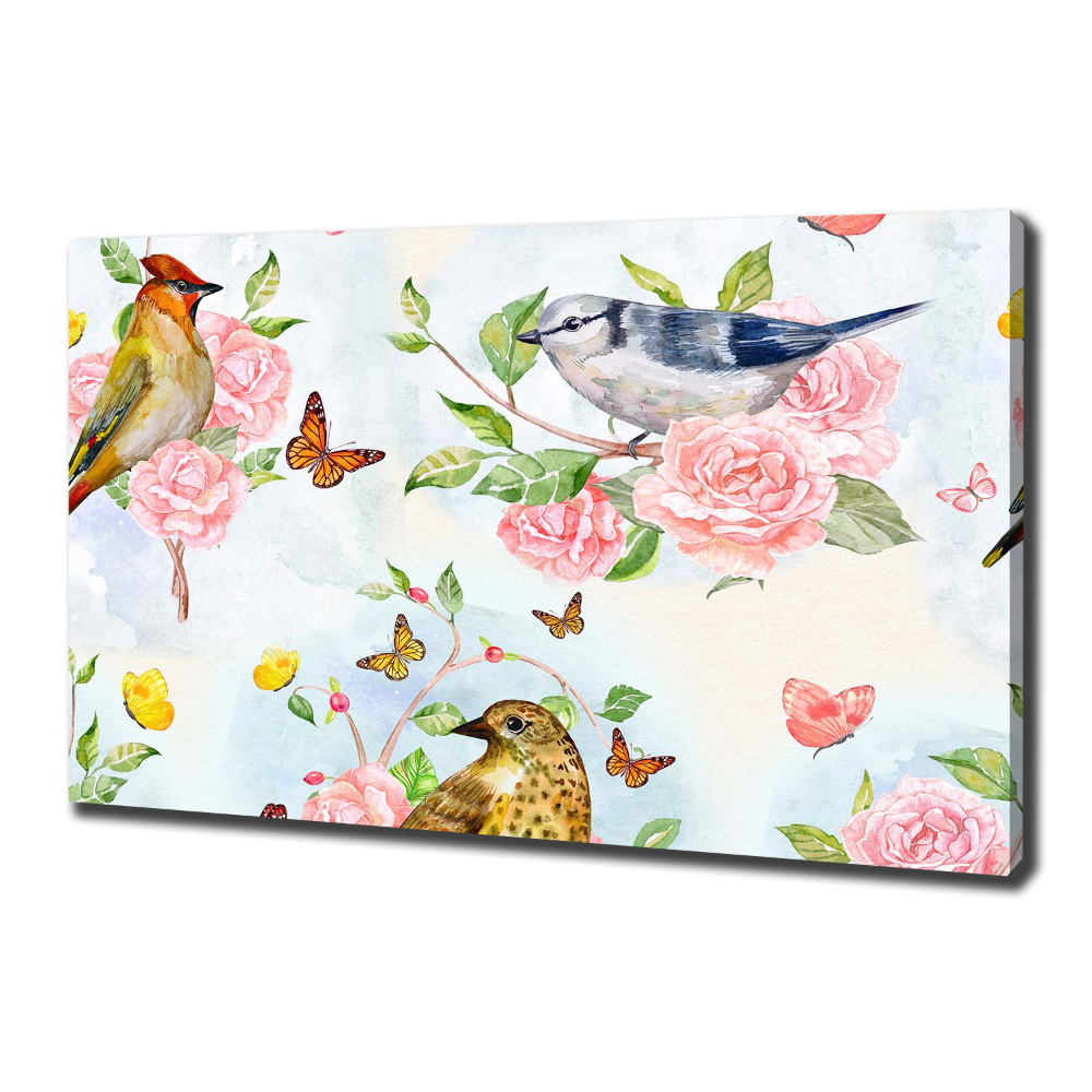 Canvas wall art Birds and roses