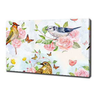 Canvas wall art Birds and roses