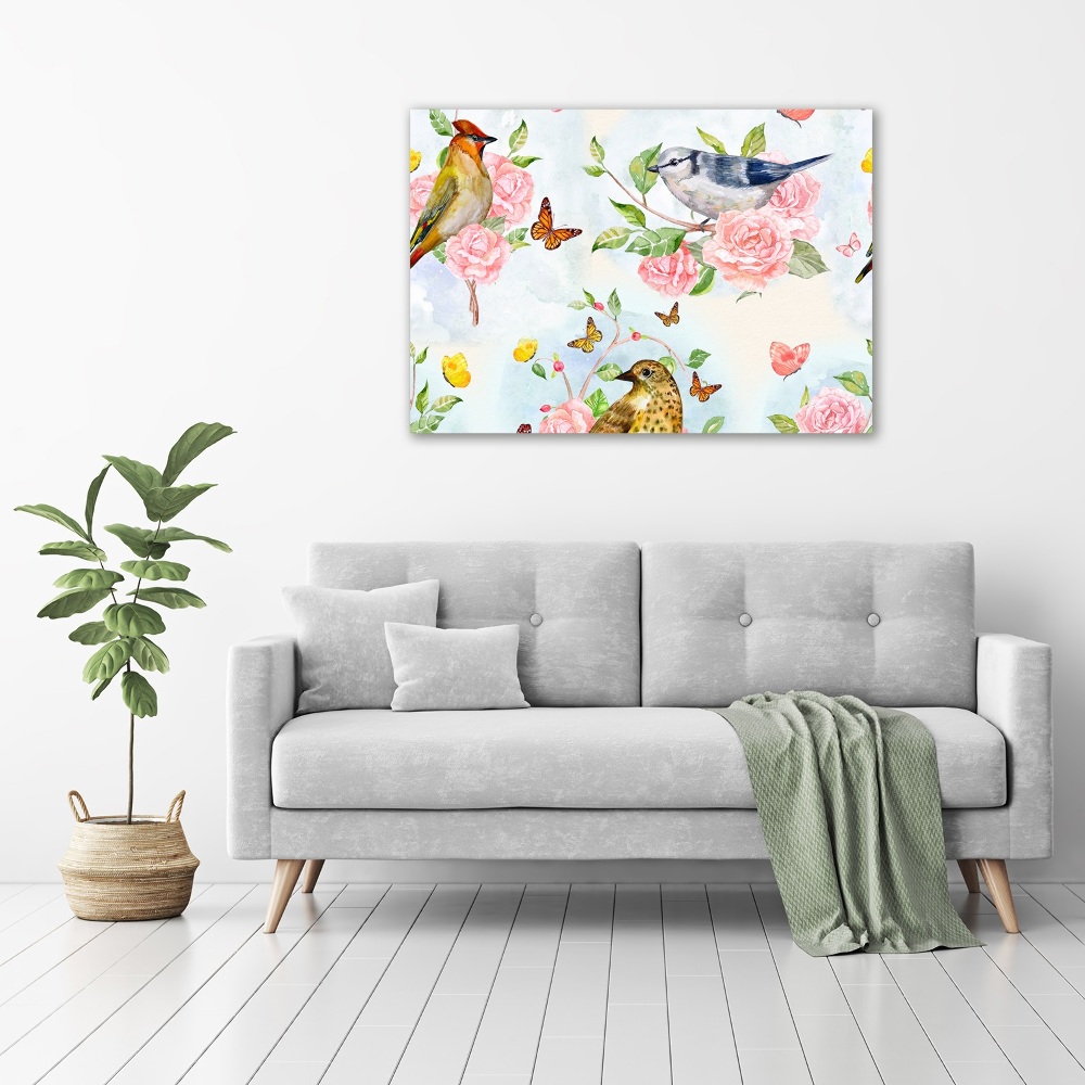 Canvas wall art Birds and roses