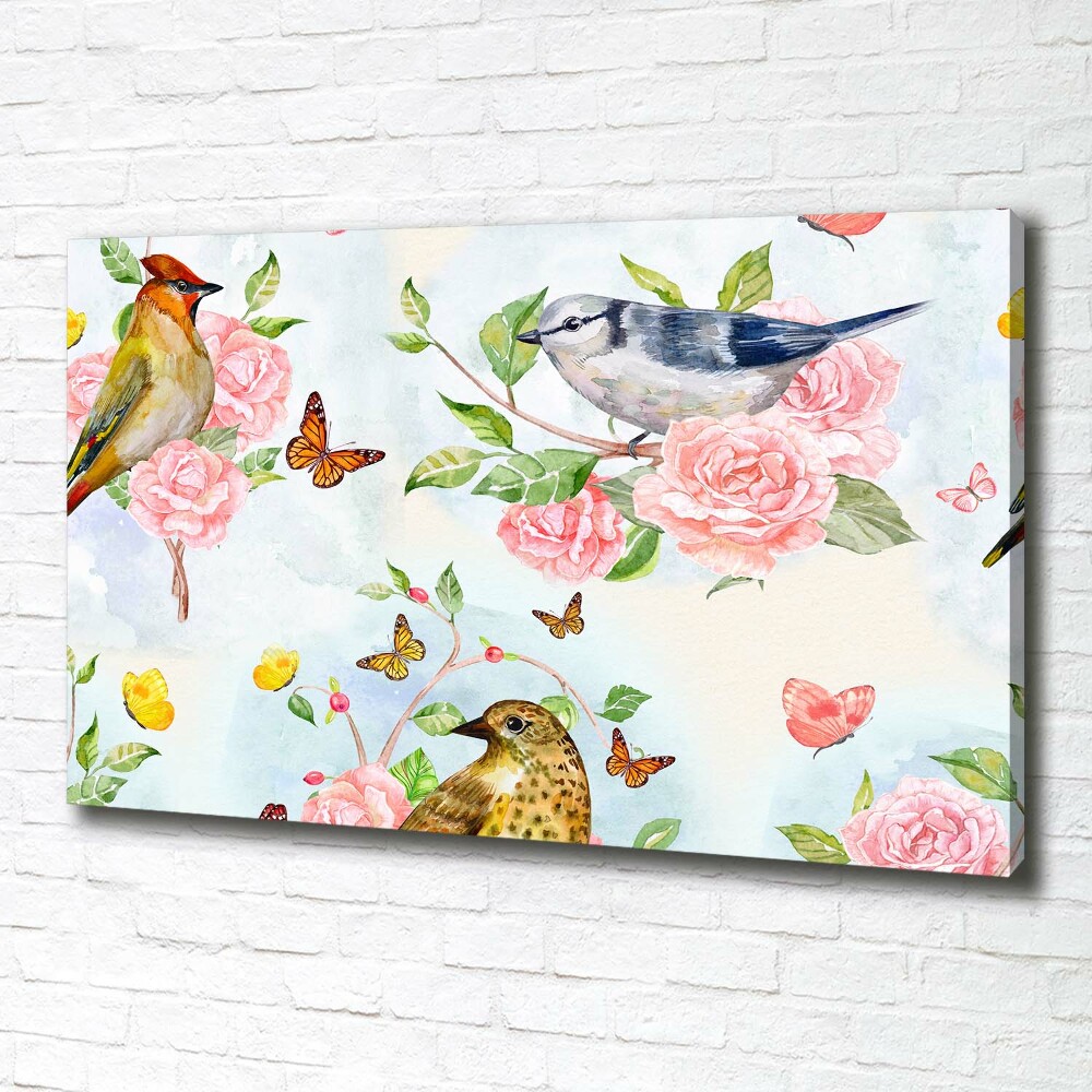 Canvas wall art Birds and roses