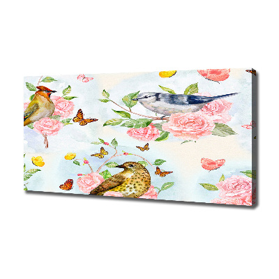 Canvas wall art Birds and roses