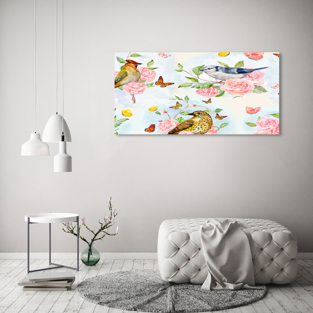 Canvas wall art Birds and roses