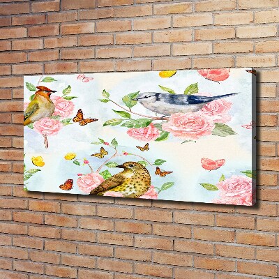 Canvas wall art Birds and roses