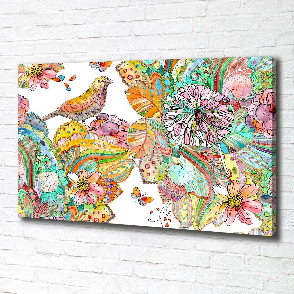 Canvas wall art Bird and ornaments