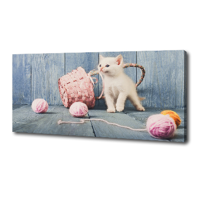 Canvas wall art White cat and skeins