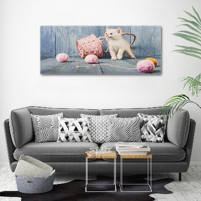 Canvas wall art White cat and skeins