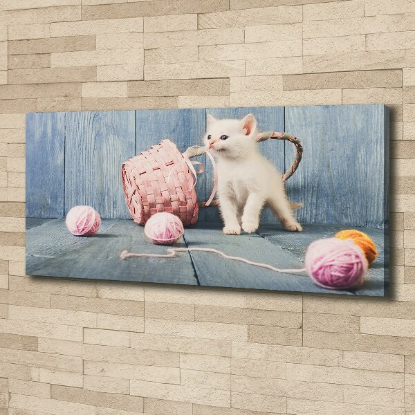 Canvas wall art White cat and skeins