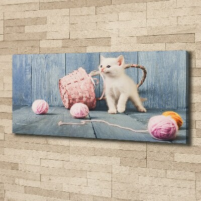 Canvas wall art White cat and skeins