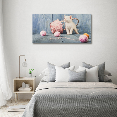 Canvas wall art White cat and skeins