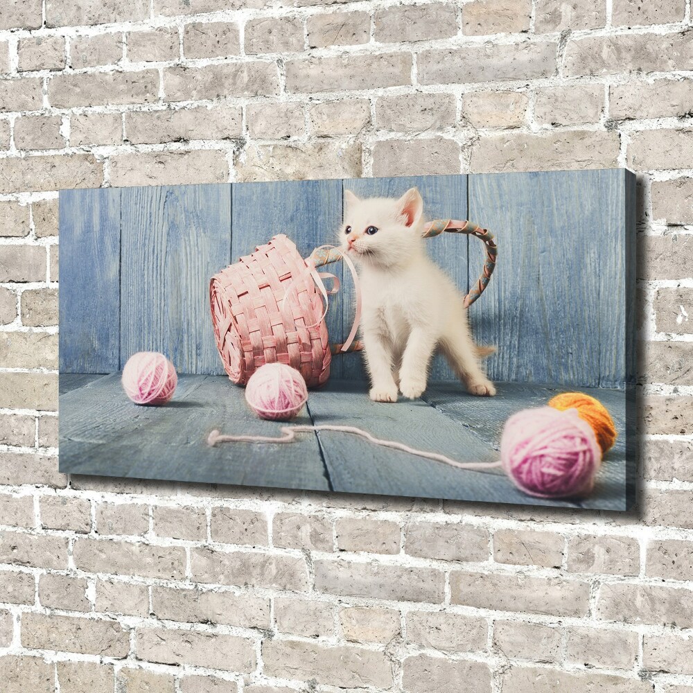 Canvas wall art White cat and skeins