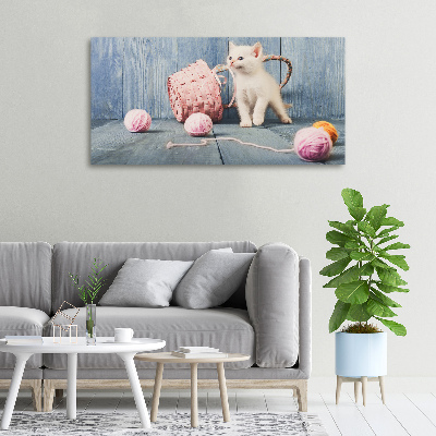 Canvas wall art White cat and skeins