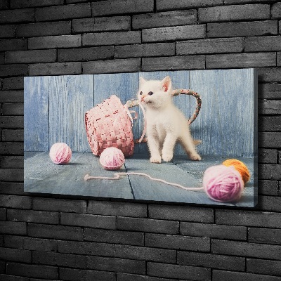 Canvas wall art White cat and skeins