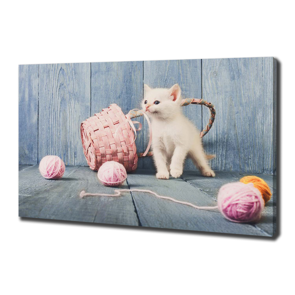 Canvas wall art White cat and skeins