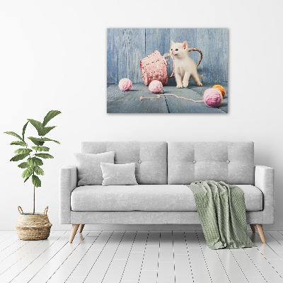 Canvas wall art White cat and skeins