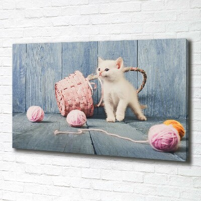 Canvas wall art White cat and skeins