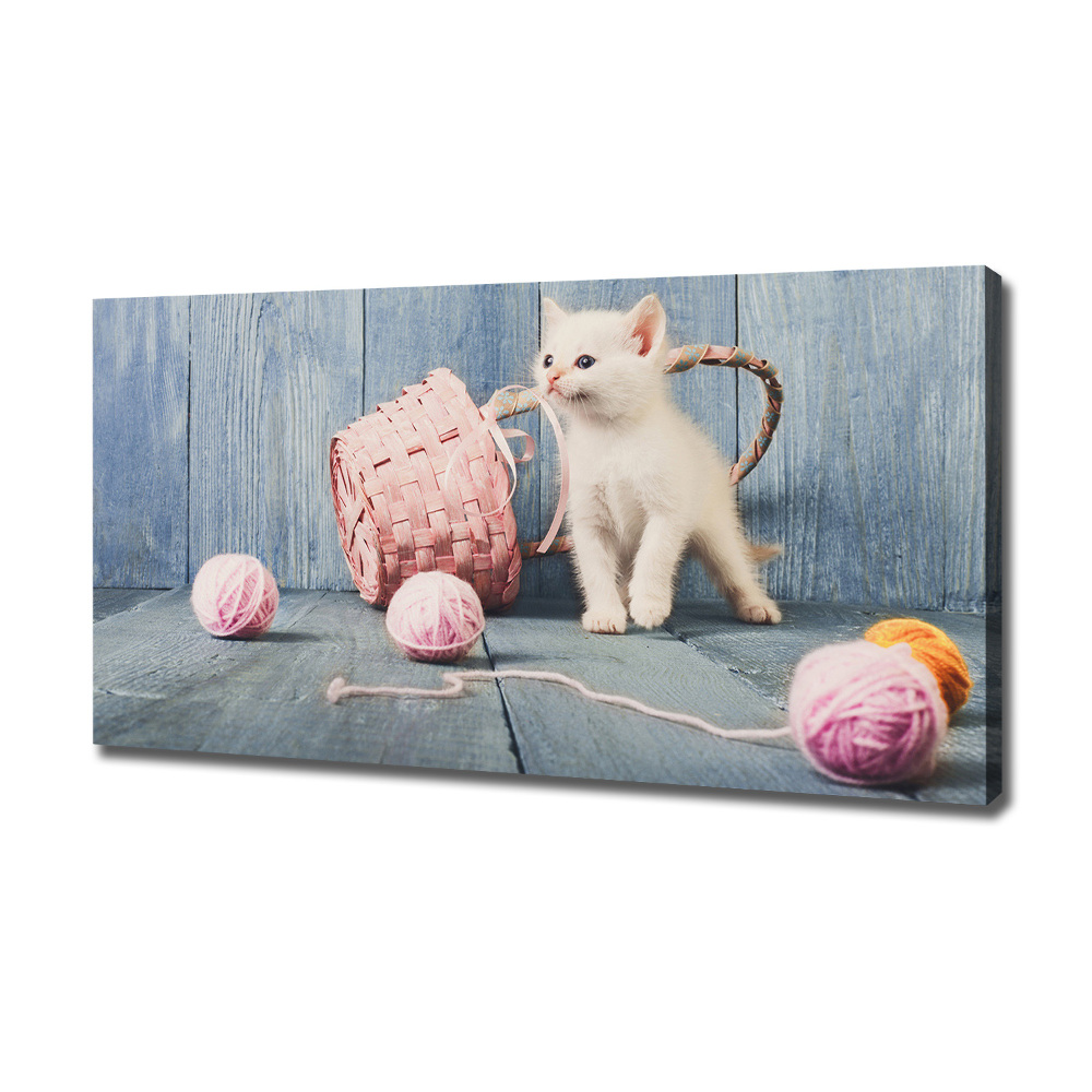 Canvas wall art White cat and skeins