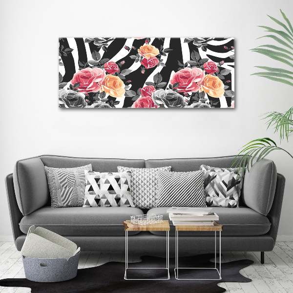 Canvas wall art Roses in the background zebra