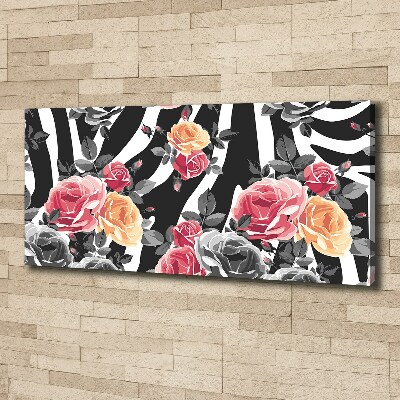 Canvas wall art Roses in the background zebra