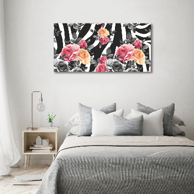 Canvas wall art Roses in the background zebra