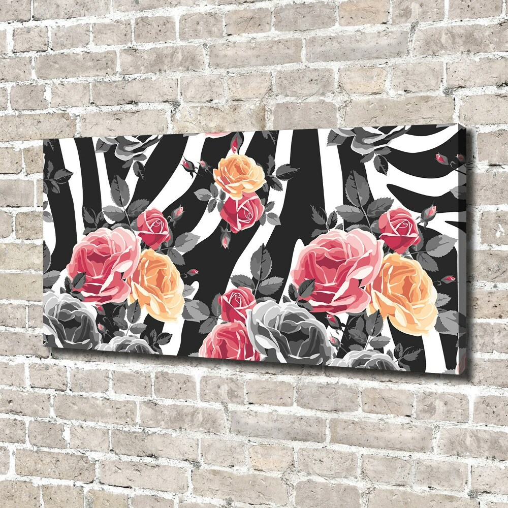 Canvas wall art Roses in the background zebra