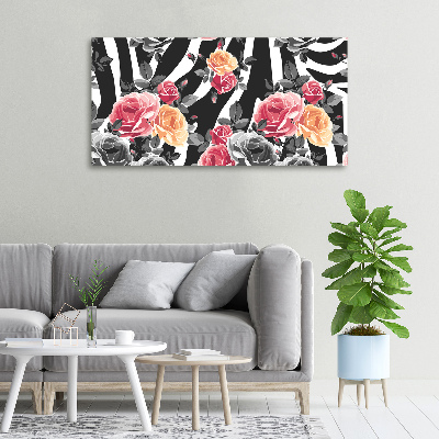 Canvas wall art Roses in the background zebra