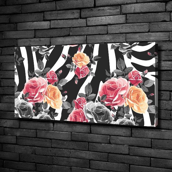 Canvas wall art Roses in the background zebra