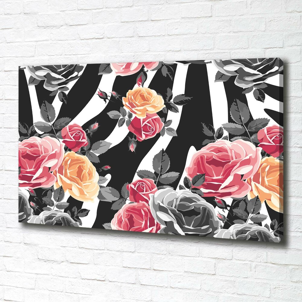 Canvas wall art Roses in the background zebra