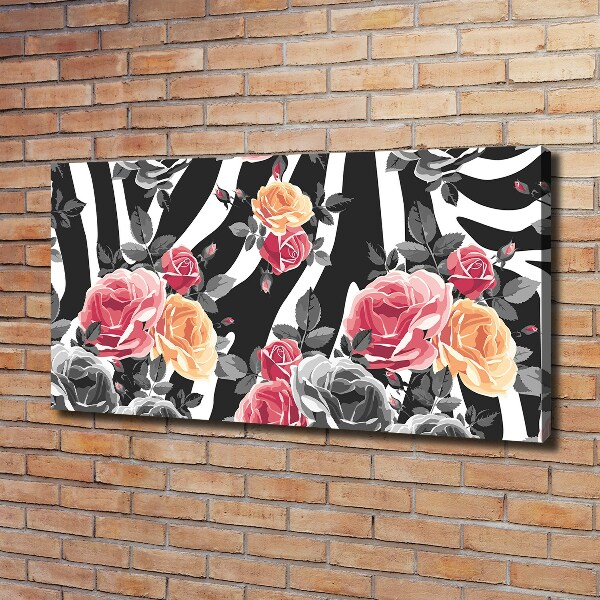 Canvas wall art Roses in the background zebra