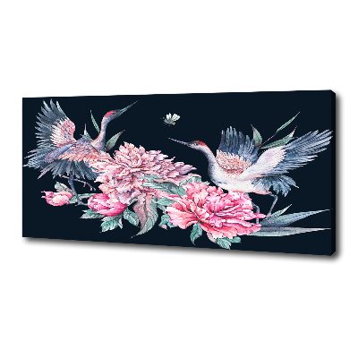 Canvas wall art Cranes and peonies