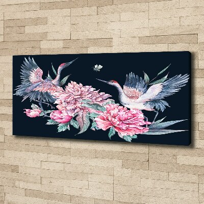 Canvas wall art Cranes and peonies