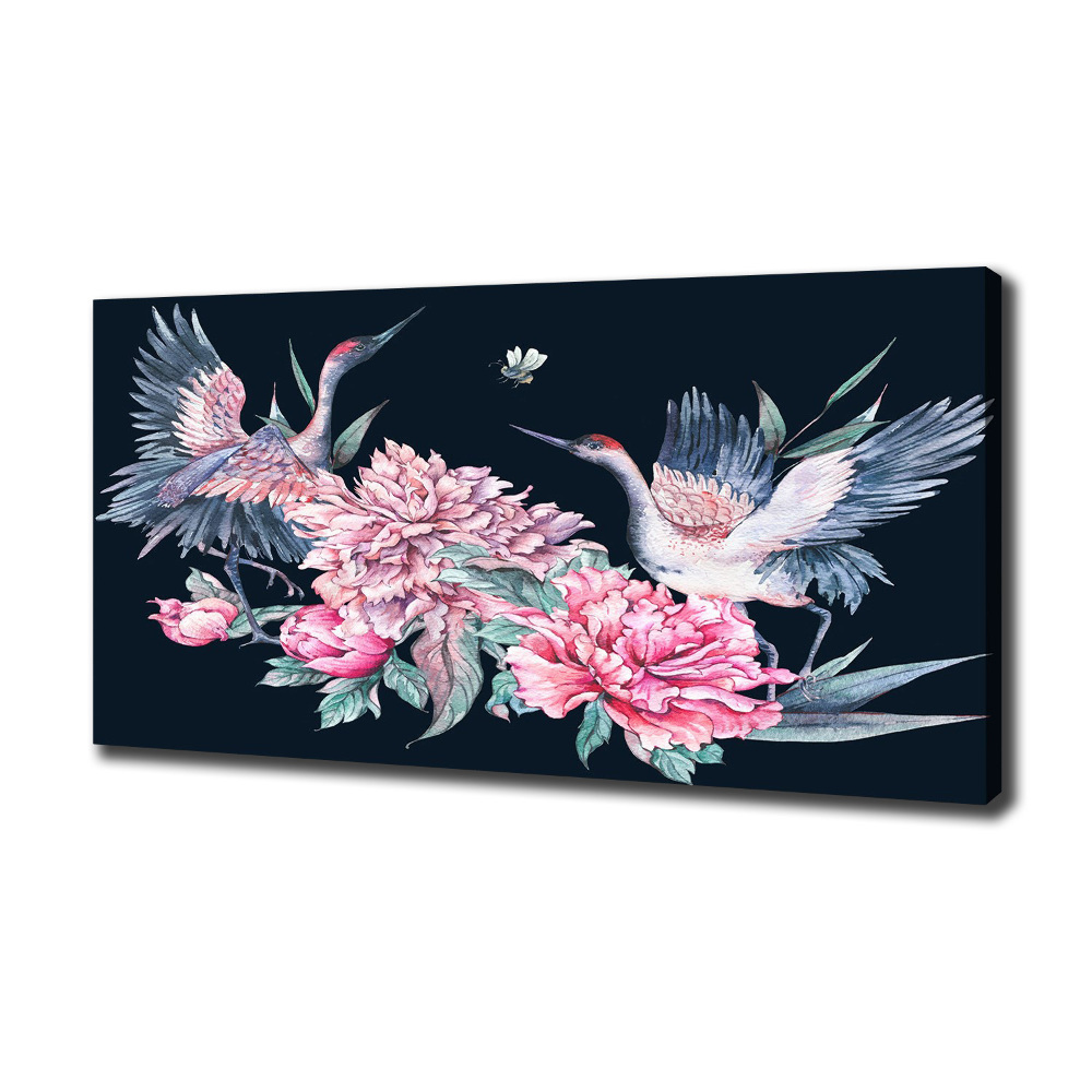 Canvas wall art Cranes and peonies