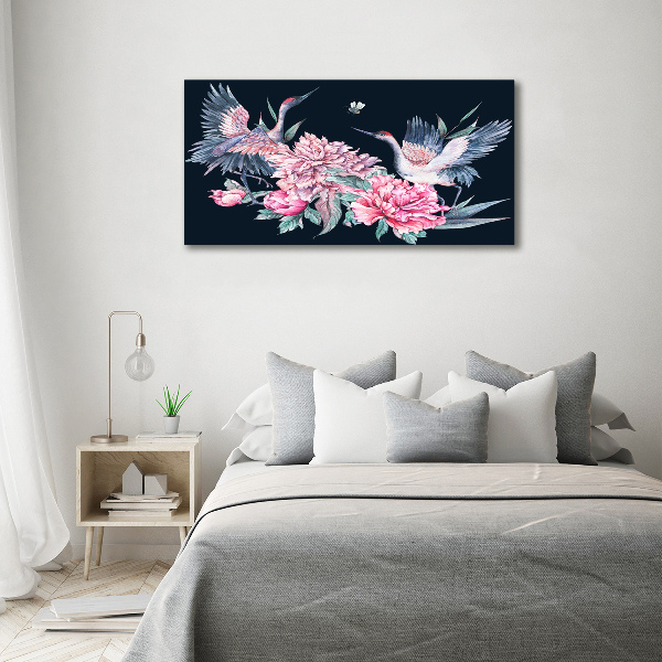 Canvas wall art Cranes and peonies