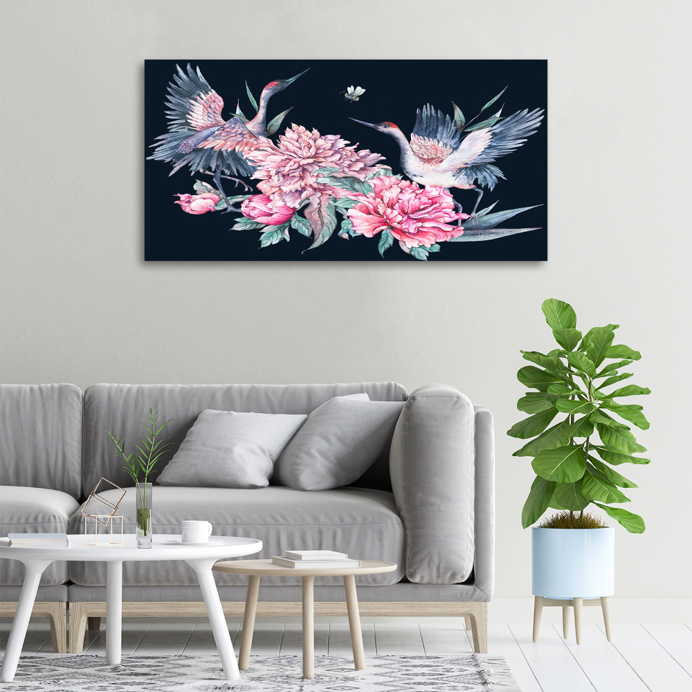 Canvas wall art Cranes and peonies