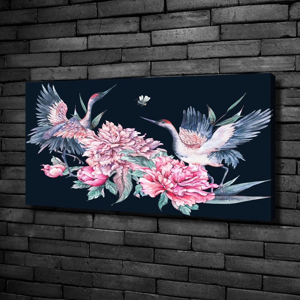 Canvas wall art Cranes and peonies