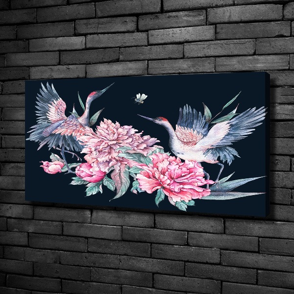 Canvas wall art Cranes and peonies