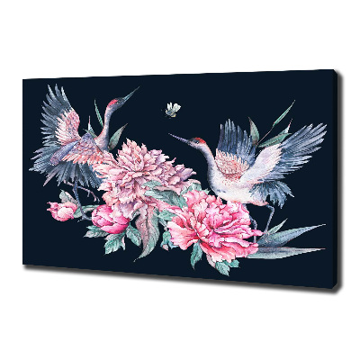 Canvas wall art Cranes and peonies