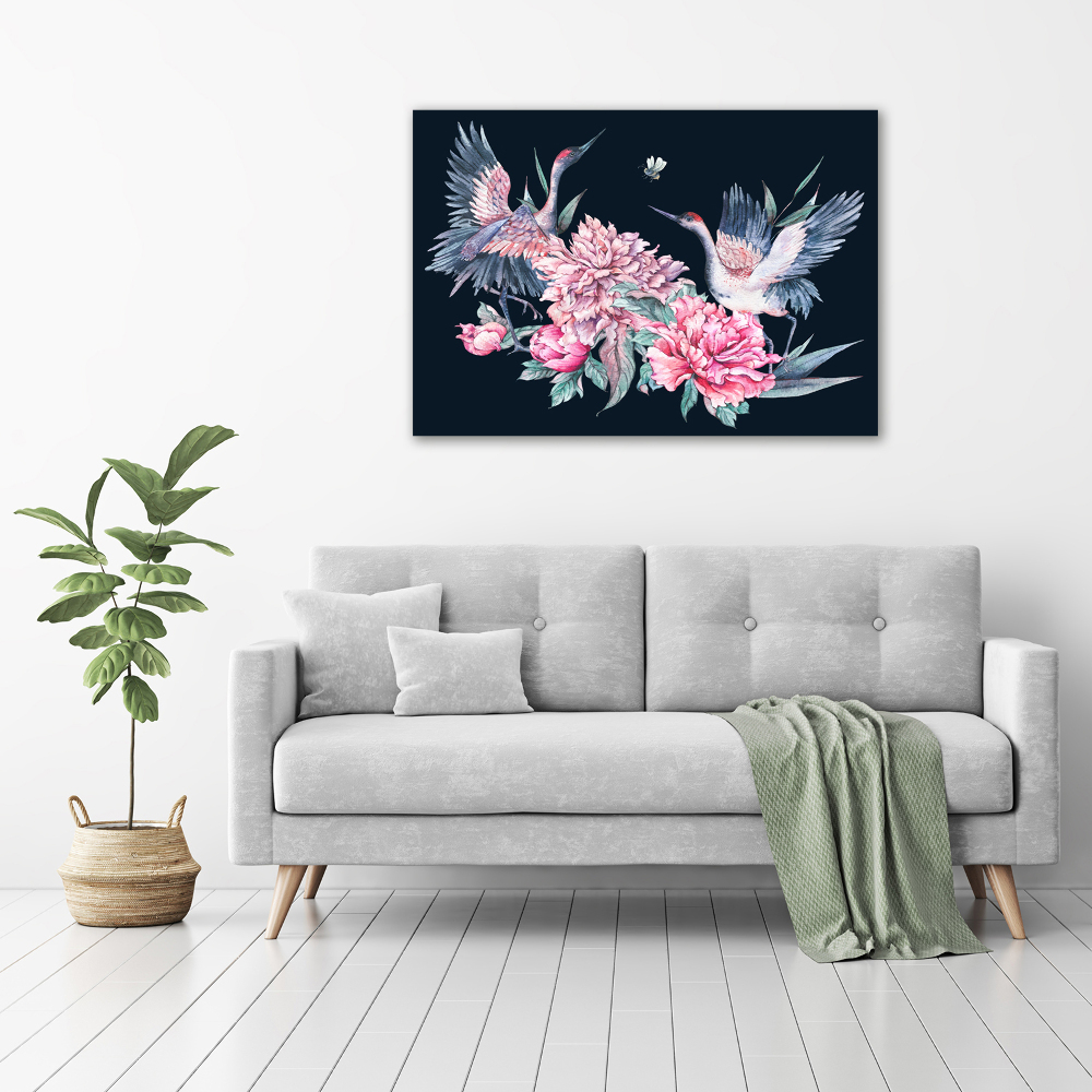 Canvas wall art Cranes and peonies