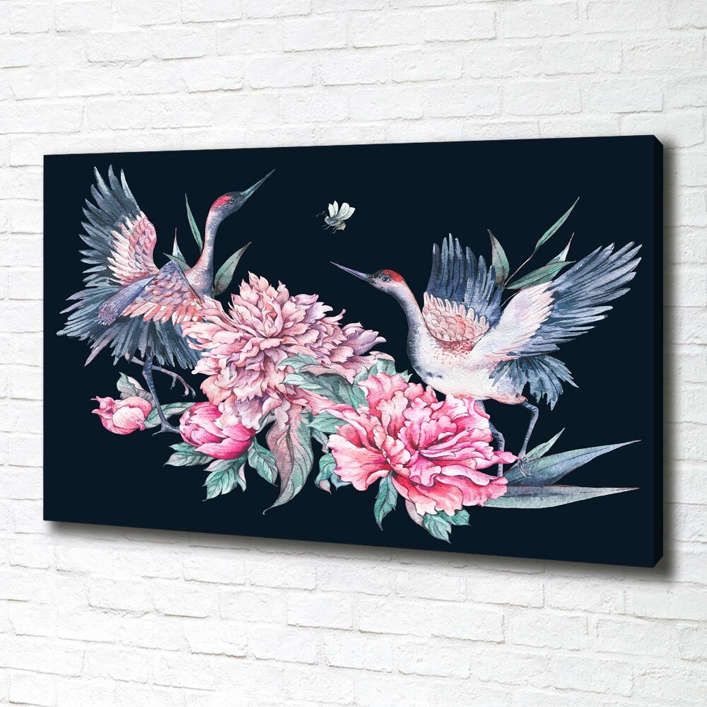 Canvas wall art Cranes and peonies