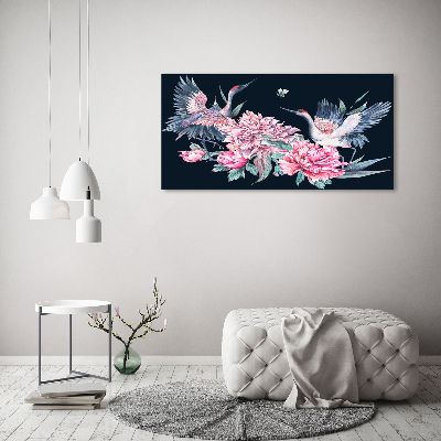 Canvas wall art Cranes and peonies