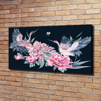 Canvas wall art Cranes and peonies