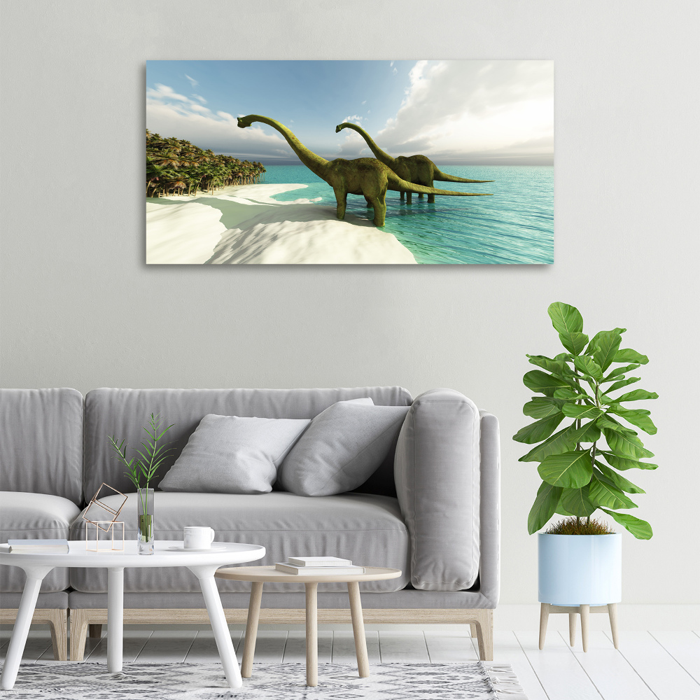 Large canvas wall art Dinosaurs on the beach