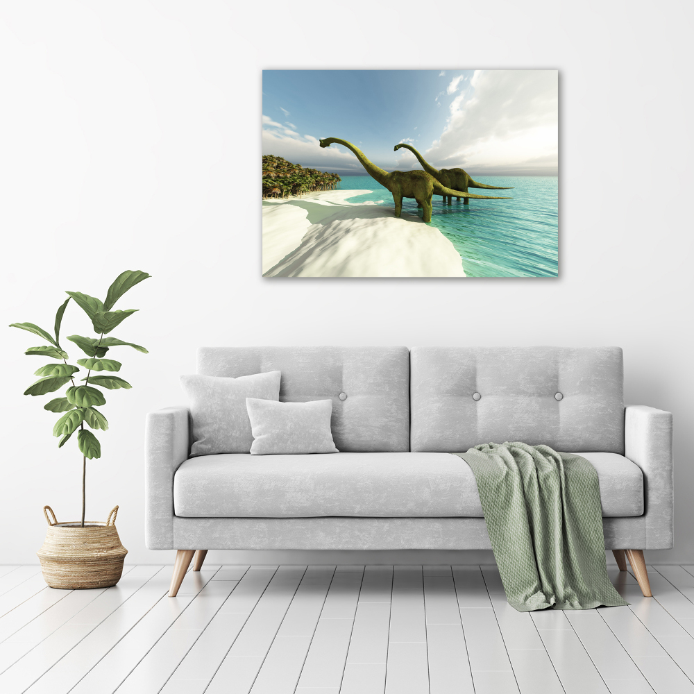 Large canvas wall art Dinosaurs on the beach