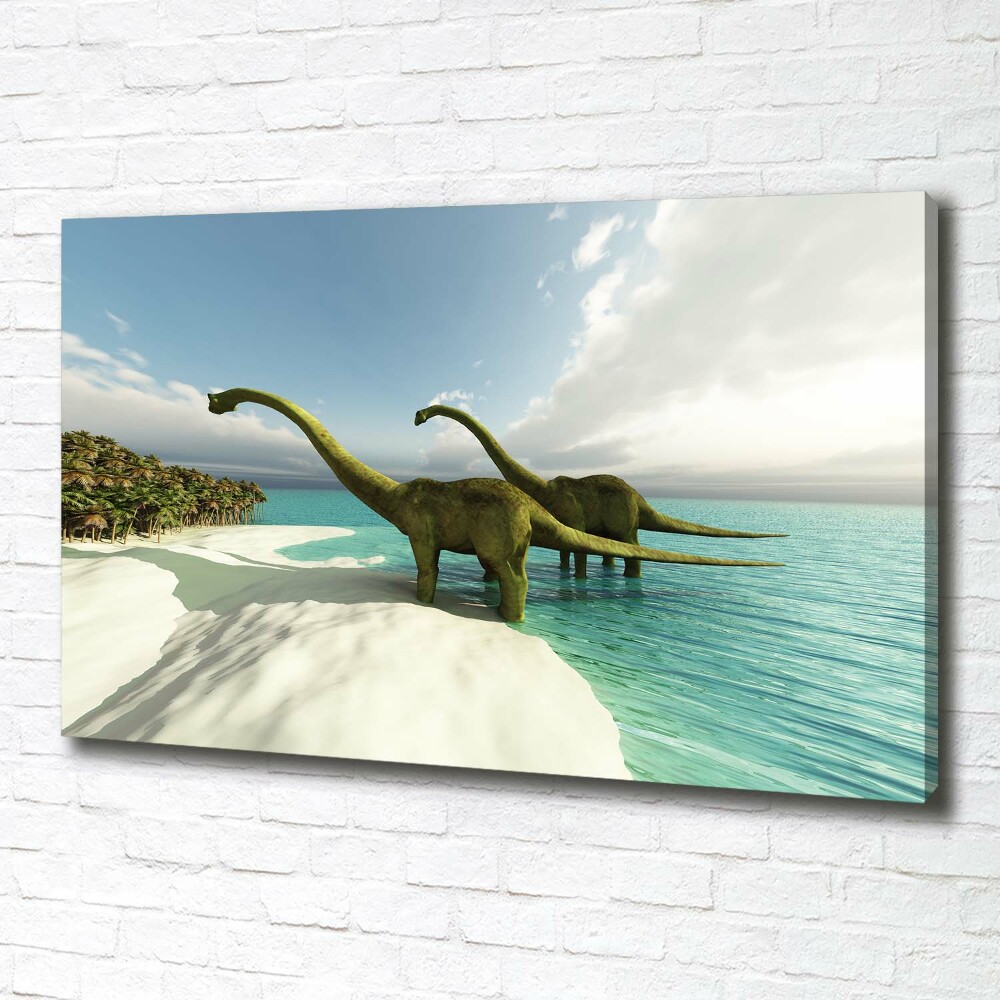 Large canvas wall art Dinosaurs on the beach