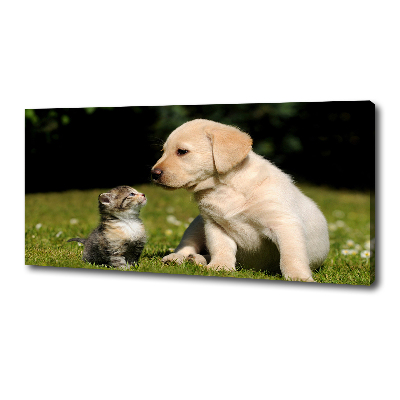 Canvas wall art A dog and a cat in the meadow