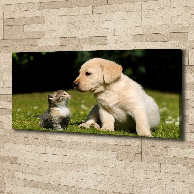 Canvas wall art A dog and a cat in the meadow