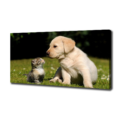 Canvas wall art A dog and a cat in the meadow