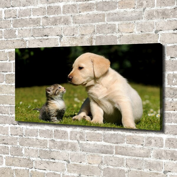 Canvas wall art A dog and a cat in the meadow